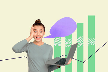Image trendy art banner collage of happy businessman businesswoman stand chart development diagram...
