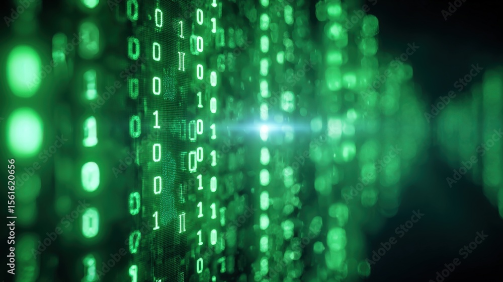 Aufkleber Digital code stream with binary numbers and glowing green data visualization.