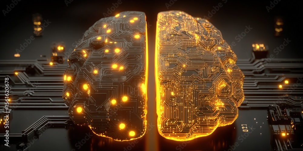 Aufkleber futuristic ai brain illustration with circuitry and glowing digital elements.