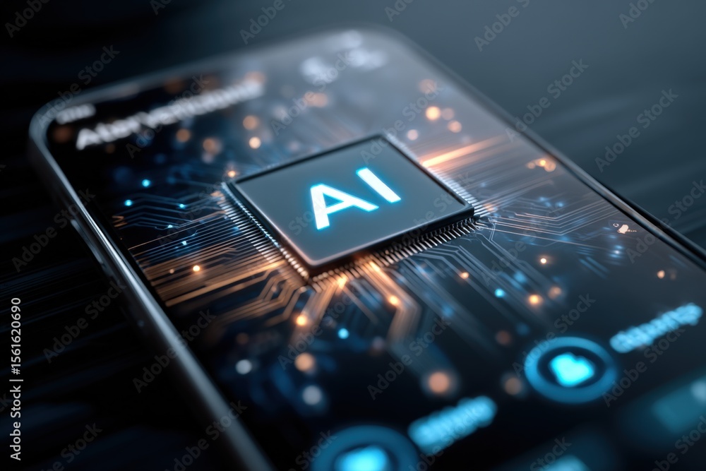 Poster Close-up of a modern smartphone screen displaying artificial intelligence digital interface.