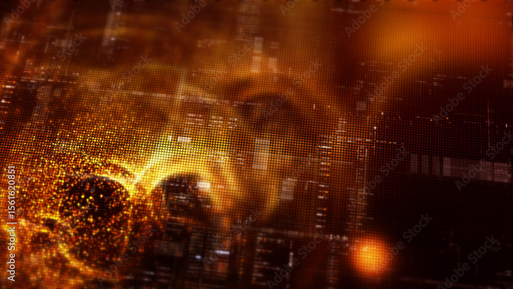 Poster Futuristic digital screen matrix with encrypted data, hi-tech telemetry, and dynamic code patterns. Ideal for desktop displays, sci-fi UI, and cyber tech backgrounds