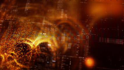 Futuristic digital screen matrix with encrypted data, hi-tech telemetry, and dynamic code patterns....