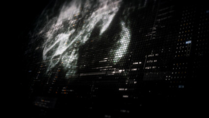 Futuristic digital screen matrix with encrypted data, hi-tech telemetry, and dynamic code patterns....