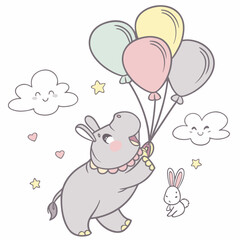 An adorable Baby hippo with a Excited vibe, with a bubble tea, and a Soft Pastel Soft pastel theme – SVG style