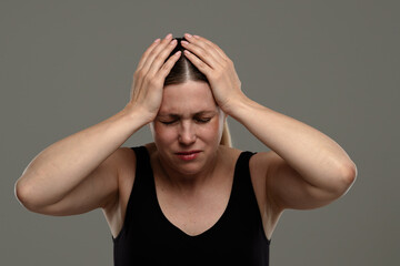 Woman Experiencing Intense Headache and Stress Pain Relief