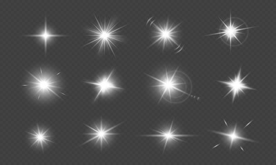 Vector shine stars. Abstract glow light effect isolated on transparent background.