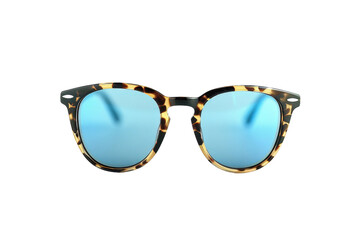Tortoiseshell patterned sunglasses with round lenses isolated against white background