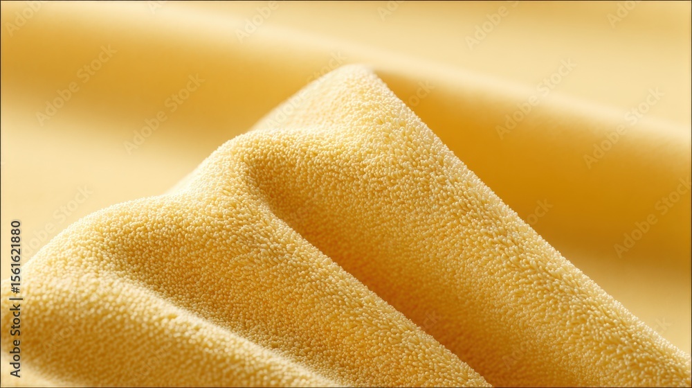 Poster close-up of soft textured yellow fabric with smooth draped folds and rich detailed surface.