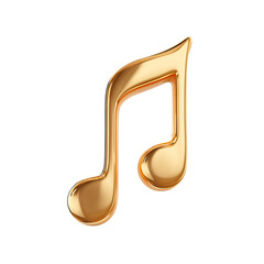 3D golden music note icon with glossy texture, PNG transparent background, for music - related designs