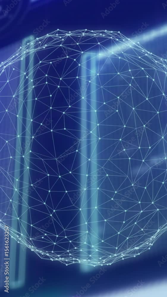 Poster animation of globe with connections and data processing