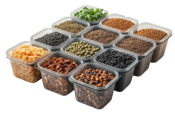 Assorted Seeds Legumes in Clear Containers Culinary Ingredients Grains Food Seeds Variety Collection