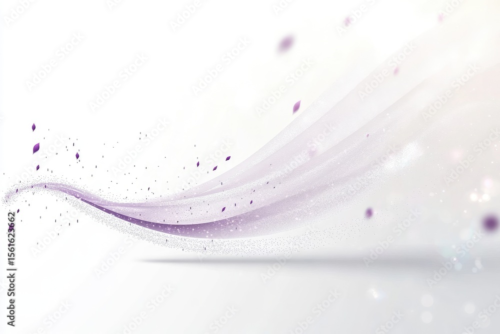 Poster abstract design with soft purple flowing lines and specks on white background