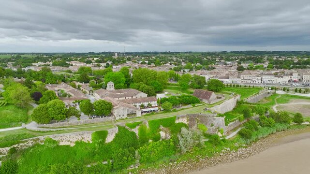 Citadel of Blaye from a drone, Blaye, Gironde Estuary, France, Europe