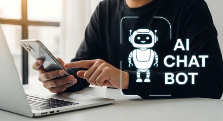 Person interacting with ai chatbot on smartphone modern technology and artificial intelligence concept