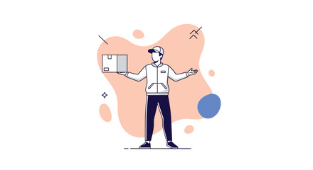 Professional Delivery Person Safely Transporting a Package with a Friendly Gesture for a Smooth Transaction