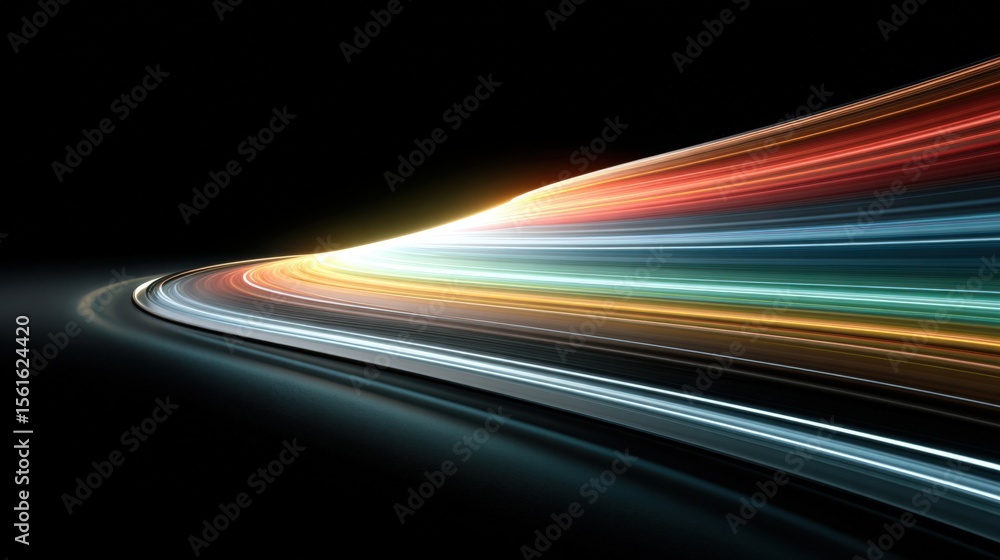 Aufkleber Dynamic colorful light trails streaking across dark background creating motion effect.
