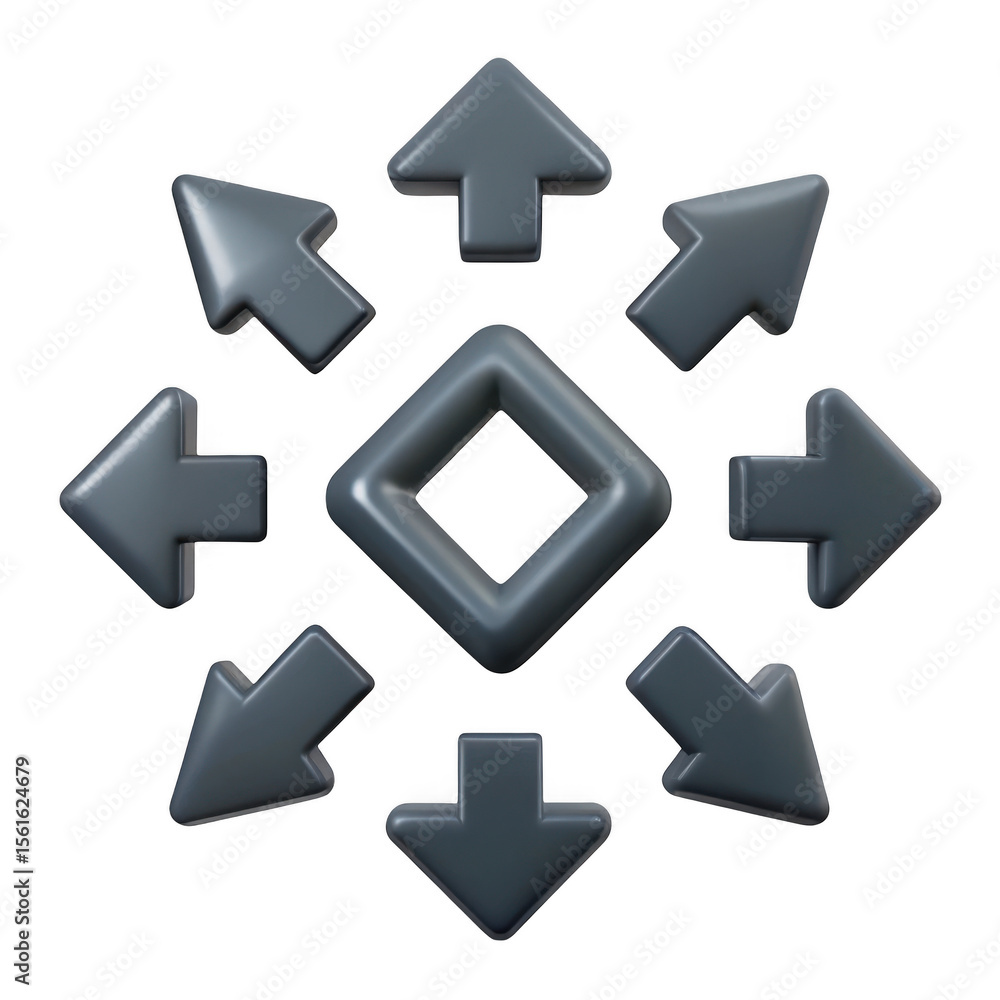 Poster grey arrows pointing outward from center isolated on transparent background