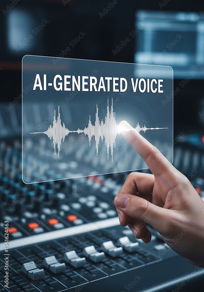 Poster ai generated voice waveform displayed on modern interface during audio production