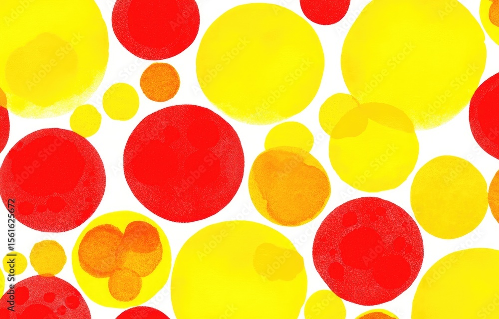 Poster abstract pattern of overlapping circles in red and yellow on white
