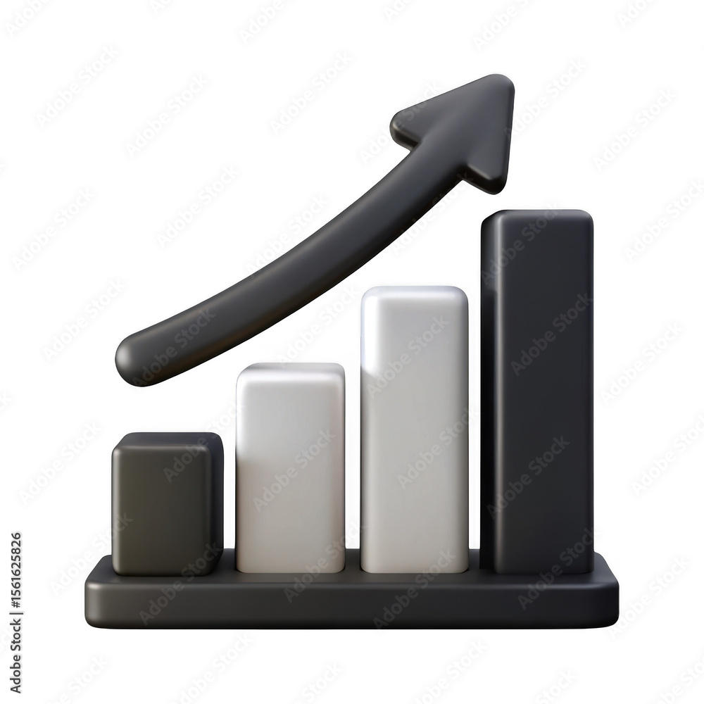 Poster growing bar graph with arrow isolated on transparent background