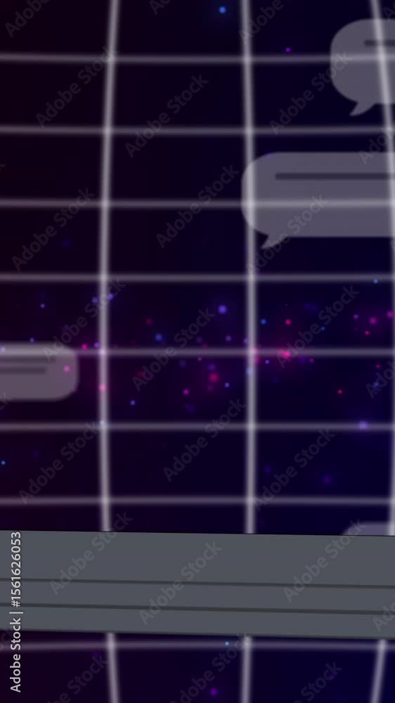 Poster animation of ai data processing over grid on globe and dark background