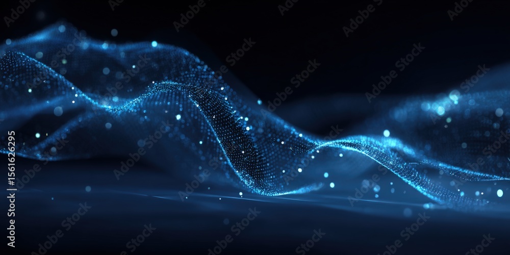Poster Abstract digital wave pattern with glowing points and flowing motion for technology art.