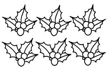Naklejka premium Holly Berry Branches Minimal Line Art