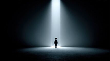 Obraz premium Person Standing in a Spotlight on Dark Stage with Intense Focus and Light.
