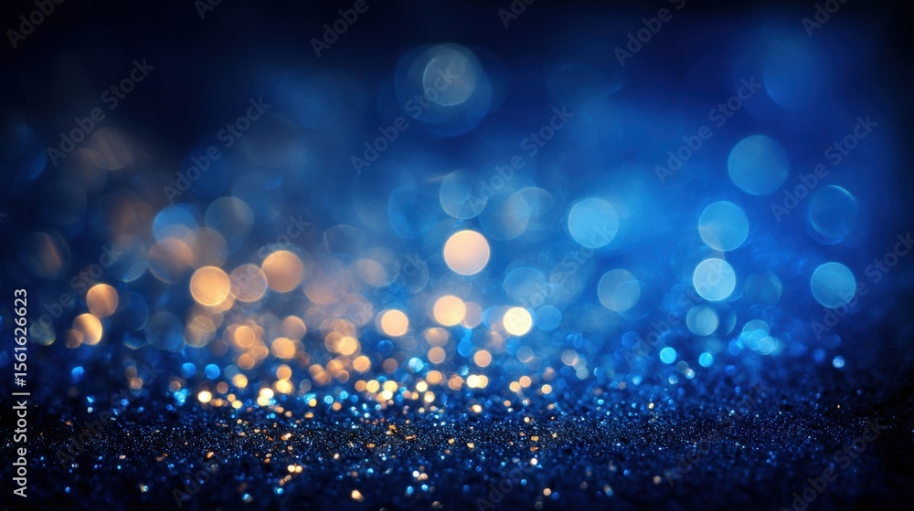 Poster vibrant blue glitter background with sparkling bokeh effect for party celebration.