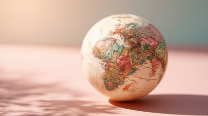 Detailed miniature globe of the world showing continents and countries on smooth surface.
