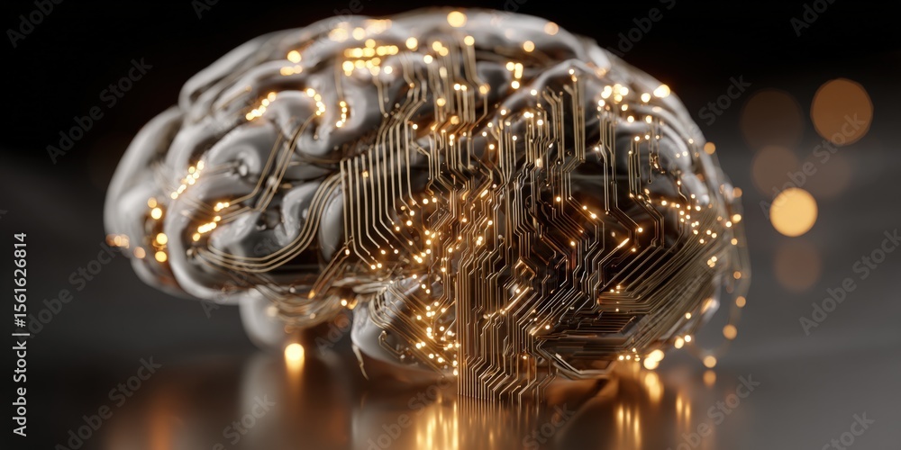 Aufkleber Advanced artificial intelligence brain with circuitry and glowing connections.