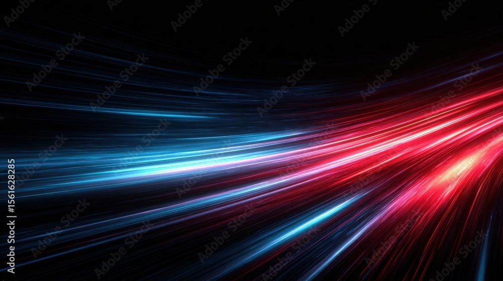 Aufkleber Dynamic abstract streaks of blue and red light racing across dark background in motion blur effect.