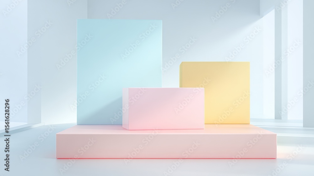 Aufkleber Minimalist Colorful Platform Display with Soft Natural Light in Modern Space.