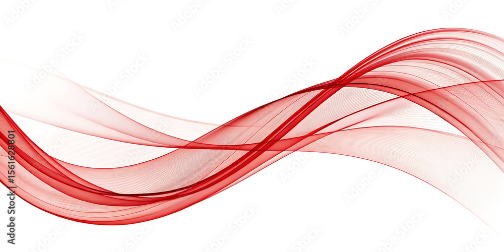 Poster abstract flowing red waves with fine lines isolated on transparent background