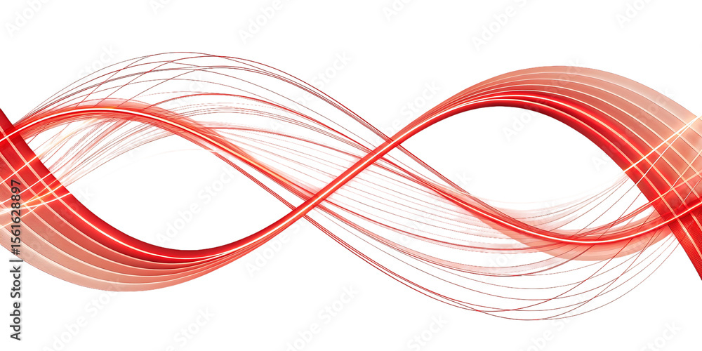 Poster abstract red ribbons flowing in a wave pattern isolated on transparent background