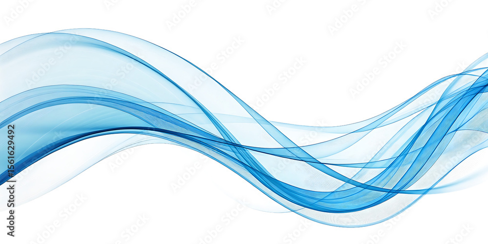 Poster abstract flowing blue wave lines on a transparent background isolated on transparent background