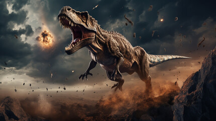 dinosaurs during apocalypse day - 3d rendering