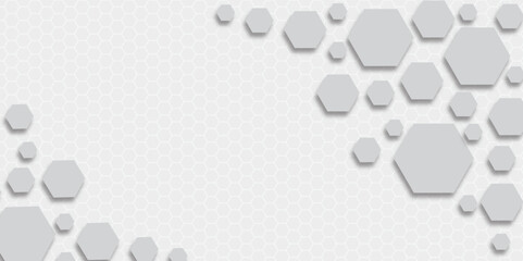 White paper background with a 3D blue hexagon geometric pattern illustration for technology and business