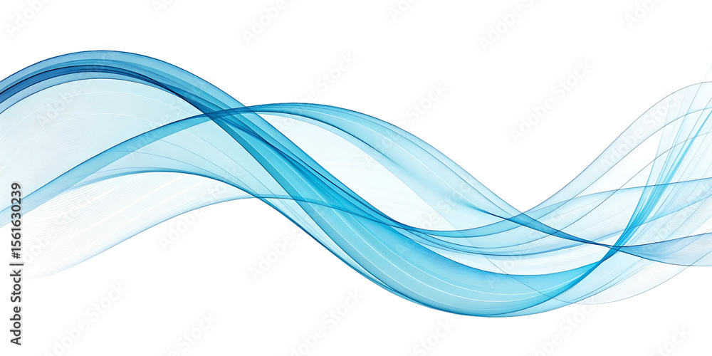 Poster abstract flowing blue waves with delicate lines isolated on transparent background