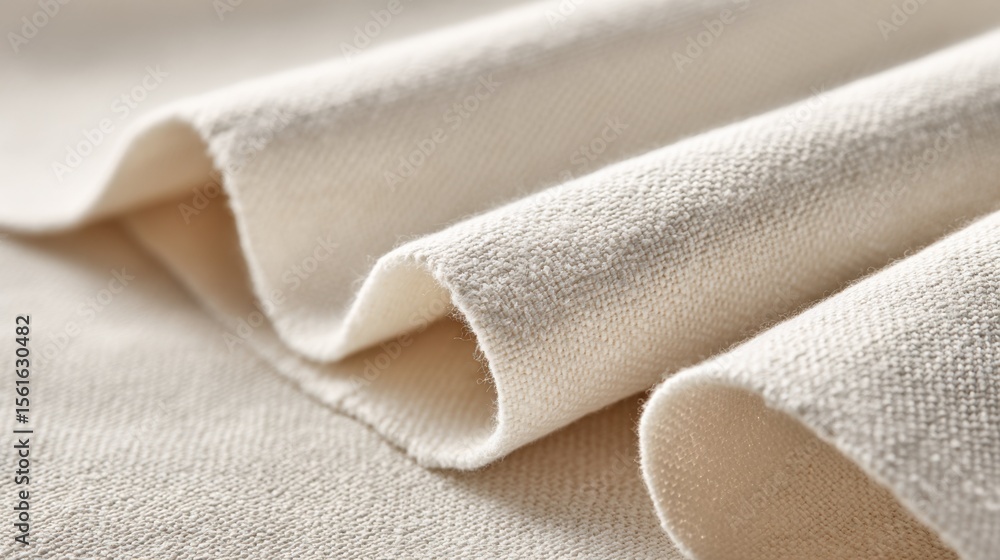 Poster close-up of cream-colored cotton fabric with soft texture and folded design.