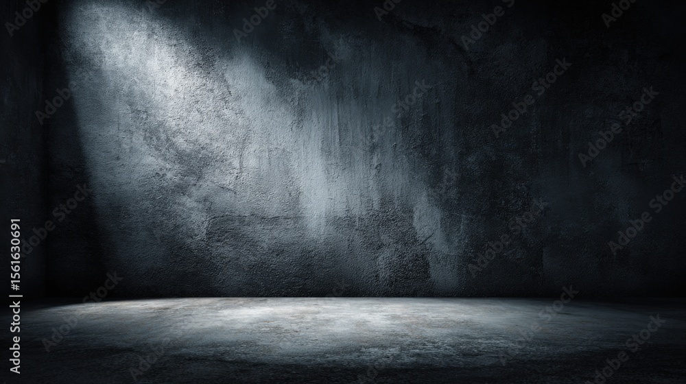 Poster dark empty concrete room with textured wall and moody lighting for background.