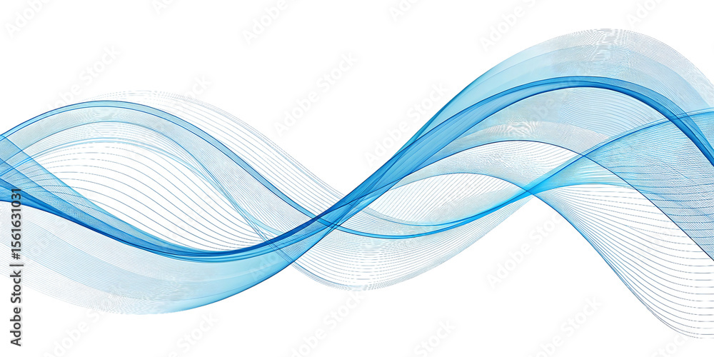 Poster abstract flowing blue waves with delicate lines on a transparent background isolated on transparent 