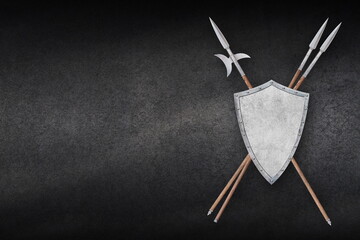 metal shield with crossed lances on grunge background