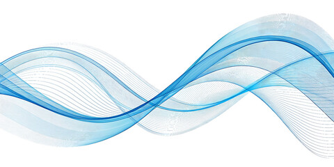 Abstract flowing blue waves with delicate lines on a transparent background isolated on transparent background