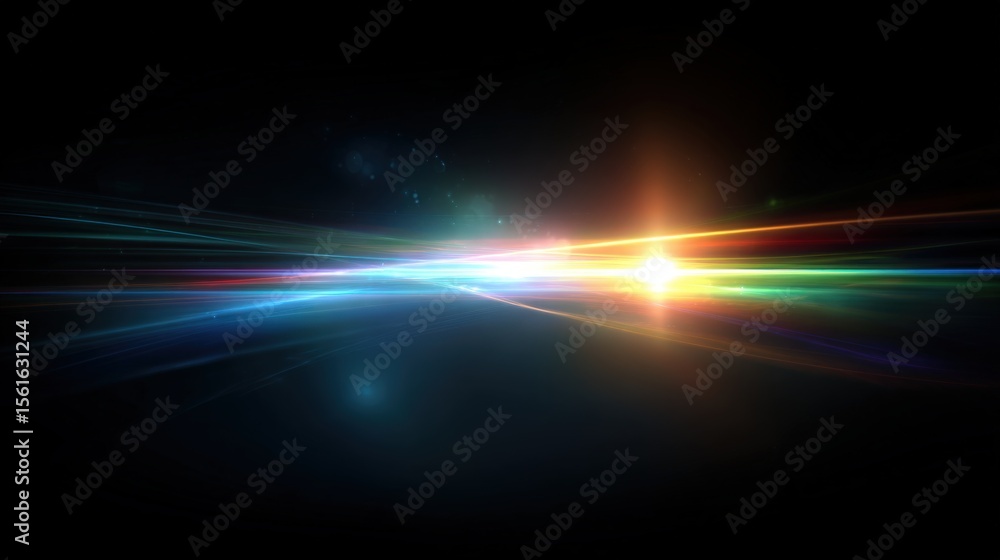 Poster Vibrant Light Burst with Colorful Rays and Dynamic Energy Effect in Dark Background.