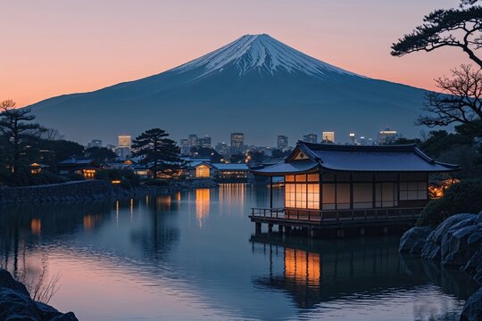 Tranquil Japan Evening Background Wallpaper in Minimalistic Elegance