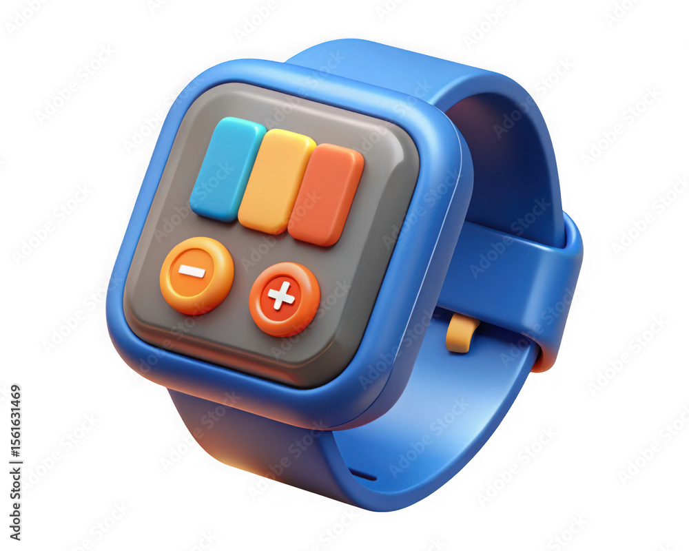 Poster a blue smartwatch with colorful buttons isolated on transparent background