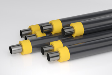 Pre-insulated Steel Pipes for District Heating – 3D Illustration