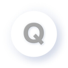 Neumorphism Soft Shadow Alphabet Q Letter Q Character Typography Capital Text Symbol UI UX School ABC Font Learning Design Drop Shadow on Dark Background Neumorphic