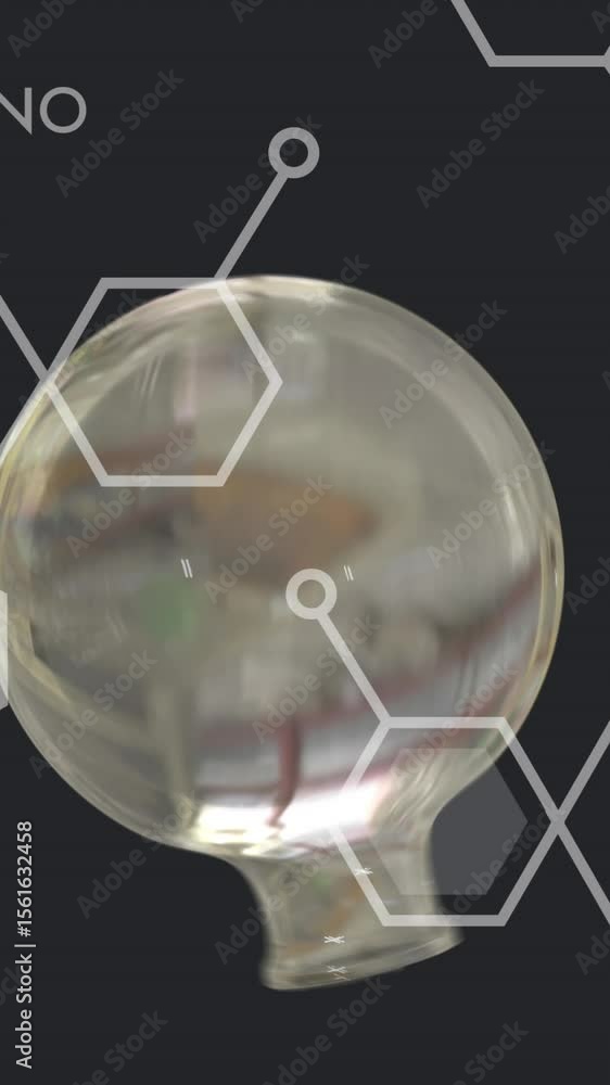 Poster animation of laboratory beaker over mathematical data processing